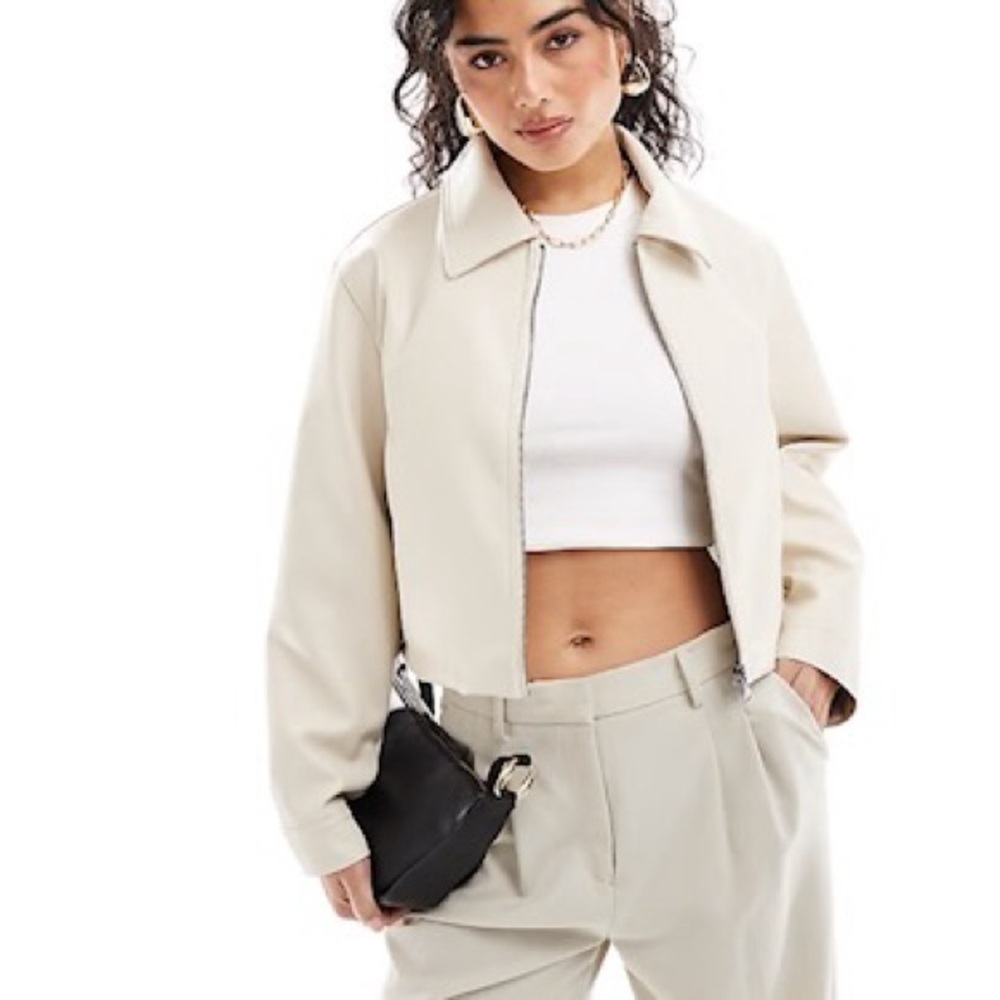 ASOS DESIGN leather look top collar jacket